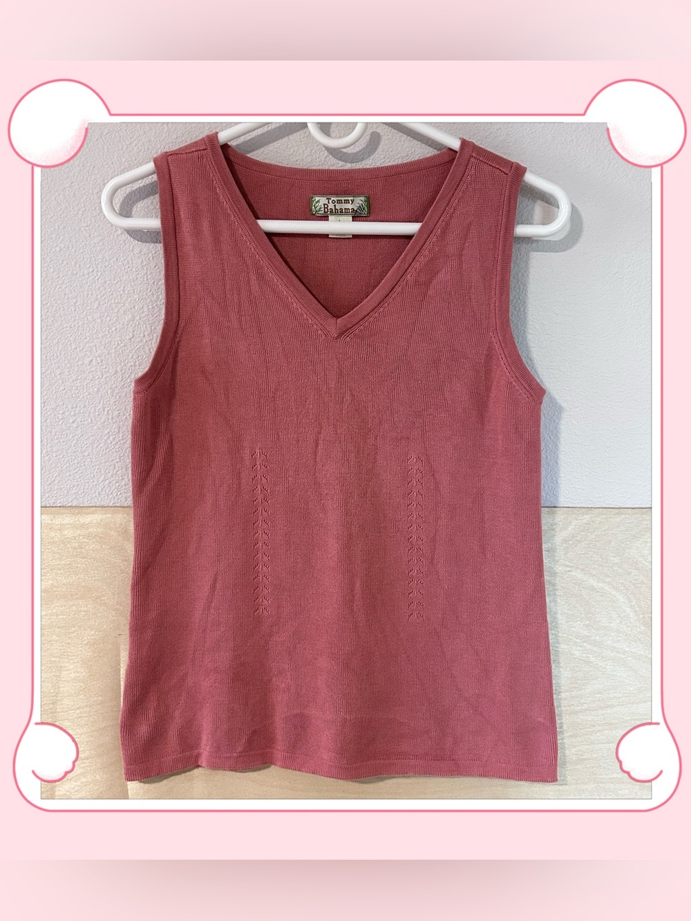 VTG Tommy Bahama Silk Cotton Blend V Neck Knit Tank Top Coral Pink Sz L